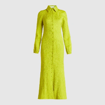 Pre-owned Marina Moscone Yellow Woodgrain-jacquard Midi Dress Size Us 2