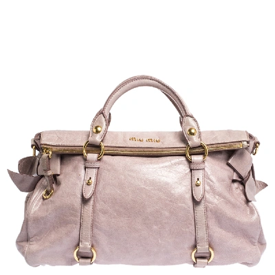 Pre-owned Miu Miu Pale Pink Vitello Leather Bow Satchel