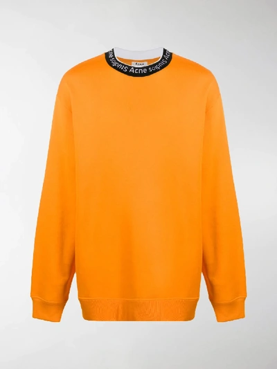 Shop Acne Studios Logo-neck Trimmed Sweatshirt In Orange