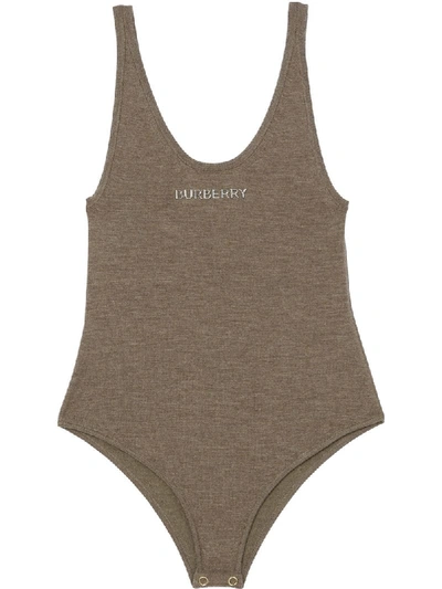 Shop Burberry Knitted Sleeveless Bodysuit In Brown