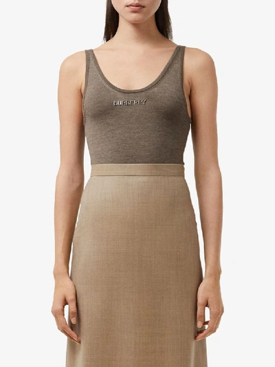 Shop Burberry Knitted Sleeveless Bodysuit In Brown