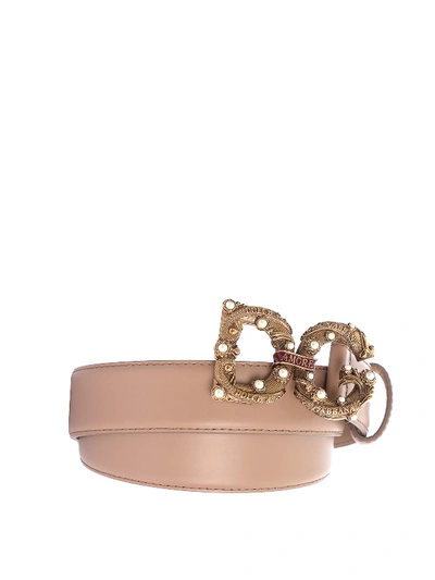 Shop Dolce & Gabbana Amore Leather Belt In Nude And Neutrals