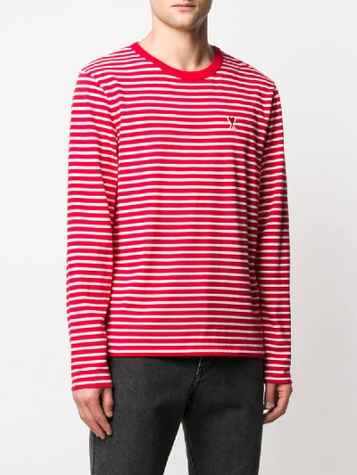 Shop Ami Alexandre Mattiussi Ami De Coeur Striped T-shirt In Red