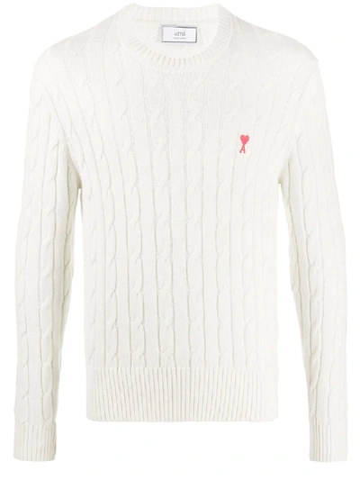 Shop Ami Alexandre Mattiussi Logo Patch Cable Knit Jumper In White