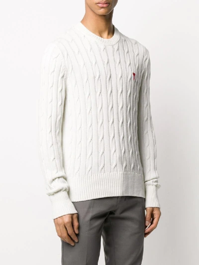 Shop Ami Alexandre Mattiussi Logo Patch Cable Knit Jumper In White