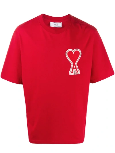 Shop Ami Alexandre Mattiussi Oversize Ami De Cœur Patch T-shirt In Red