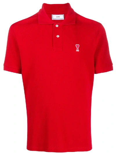 Shop Ami Alexandre Mattiussi Ami De Cœur Polo Shirt In Red