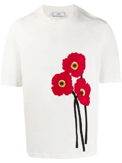 Shop Ami Alexandre Mattiussi Applied Poppy T-shirt In White