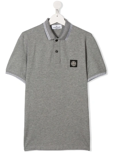 Shop Stone Island Junior Teen Logo Polo Shirt In Grey