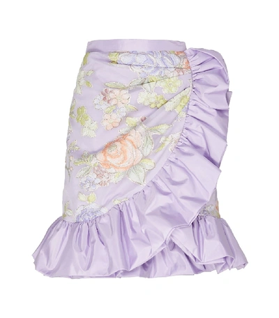 Shop Rodarte Lilac Floral Print Ruffle Skirt In Purple
