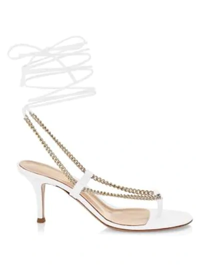 Shop Gianvito Rossi Chain-trimmed Ankle-strap Leather Thong Sandals In White