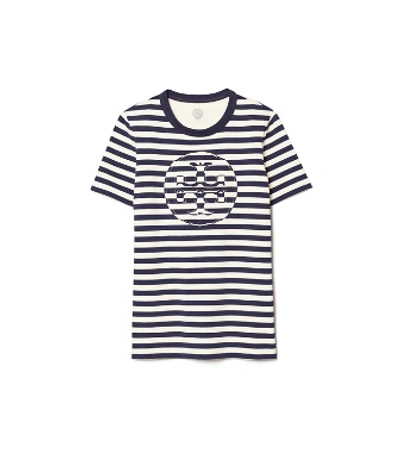 Shop Tory Burch Striped Logo T-shirt In Navy Stripe Logo