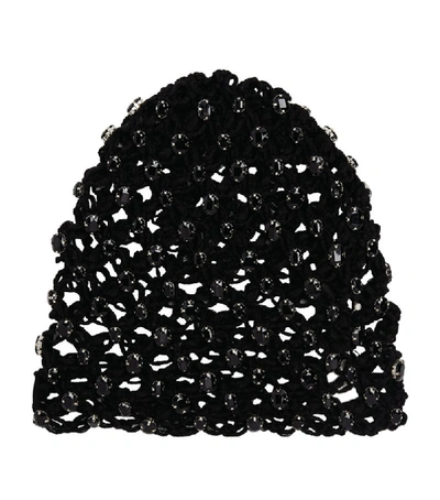 Shop Saint Laurent Crystal-embellished Crochet Hat