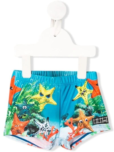 Shop Molo Moody Stars Print Swimming Trunks In Blue