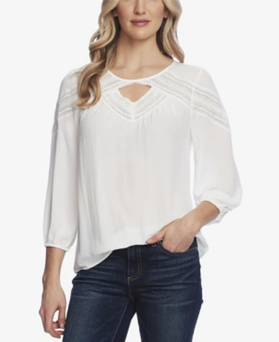 Shop Vince Camuto Elbow Sleeve Chevron Lace Blouse In Pearl Ivory