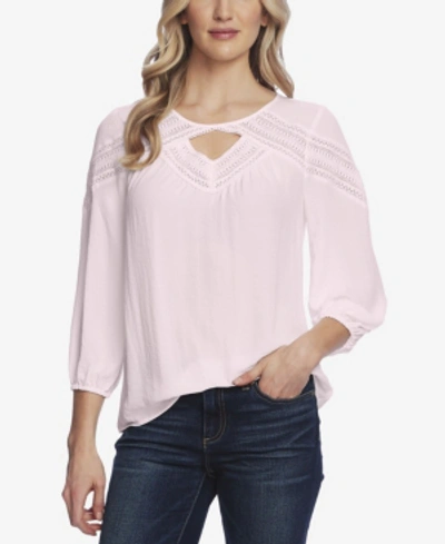 Shop Vince Camuto Elbow Sleeve Chevron Lace Blouse In Ice Pink