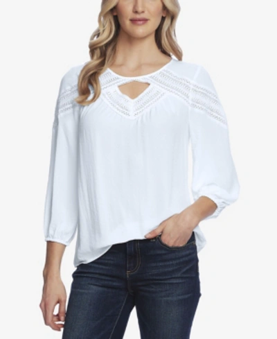 Shop Vince Camuto Elbow Sleeve Chevron Lace Blouse In Blue Bird