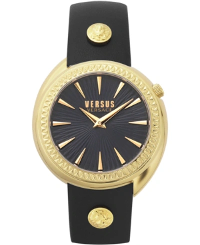 Shop Versus By Versace Women's Tortona Black Leather Strap Watch 38mm In Ip Yellow Gold