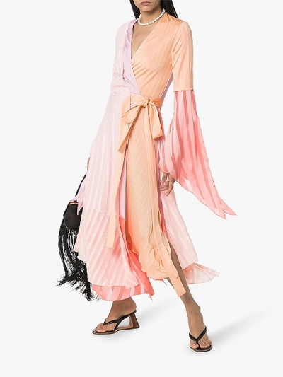 Shop Loewe Asymmetric Colour Block Pleated Wrap Dress In Pink