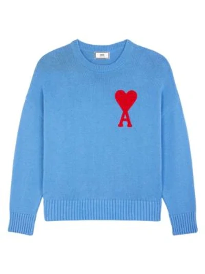 Shop Ami Alexandre Mattiussi Men's Ami De Coeur Intarsia Wool-blend Sweater In Blue