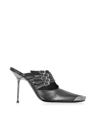 Shop Alexander Wang Minna Black Calf Leather High Heel Mules