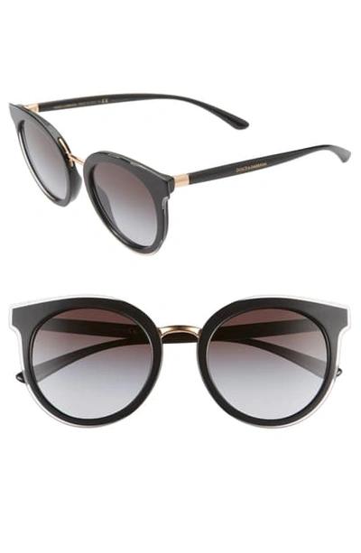 Shop Dolce & Gabbana 52mm Polarized Round Cat Eye Sunglasses In Black/ Black Gradient