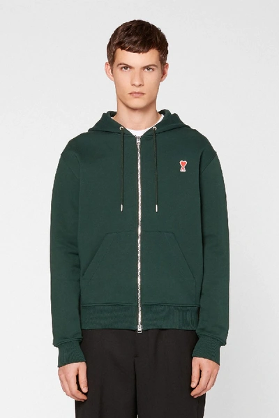 Shop Ami Alexandre Mattiussi Ami De Coeur Zipped Hoodie In Green