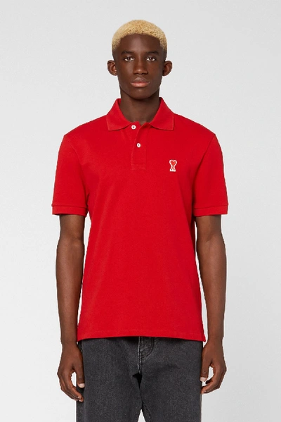 Shop Ami Alexandre Mattiussi Ami De Coeur Polo Shirt In Red