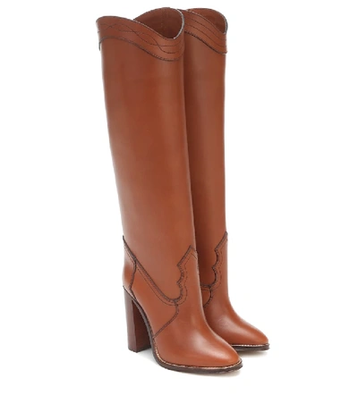 Shop Saint Laurent Grace 105 Leather Knee-high Boots In Brown