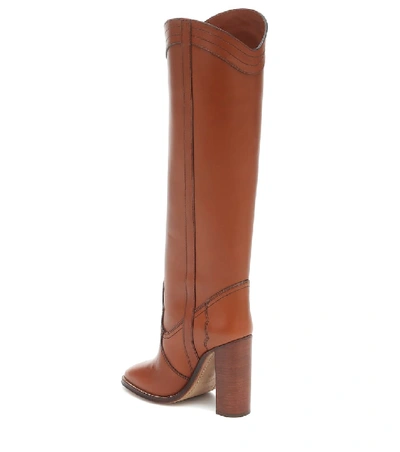 Shop Saint Laurent Grace 105 Leather Knee-high Boots In Brown