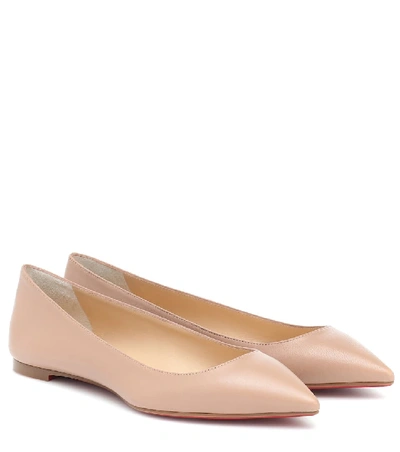 Shop Christian Louboutin Ballalla Leather Ballet Flats In Neutrals