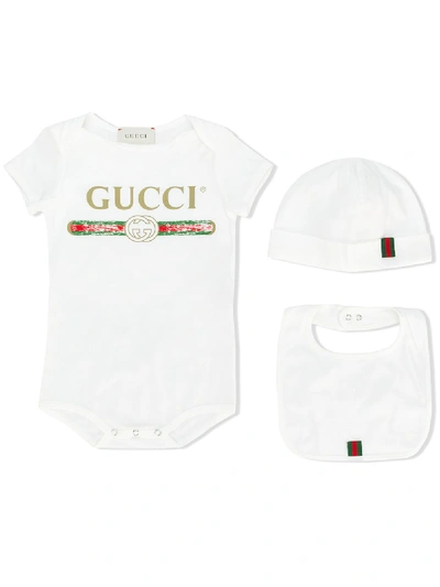 Shop Gucci Three-piece Babygrow Set In Blue