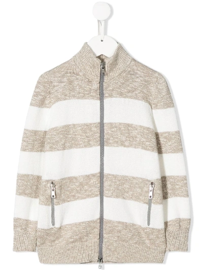 Shop Brunello Cucinelli Striped Knitted Zip-up Jacket In Neutrals