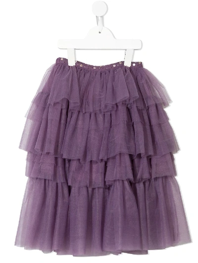 Shop Velveteen Raquel Tiered Midi Skirt In Purple