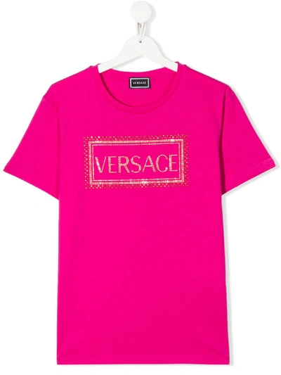 Shop Young Versace Crew-neck Logo T-shirt In Pink
