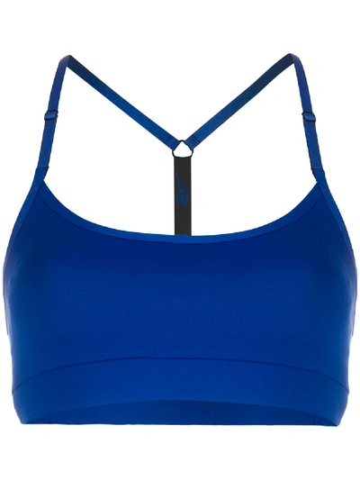 Shop Victoria Beckham Rear Logo Sports Bra In Blue