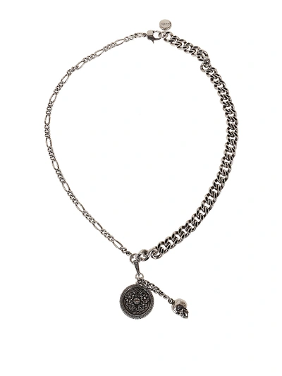 Shop Alexander Mcqueen Medallion Necklace In Grey