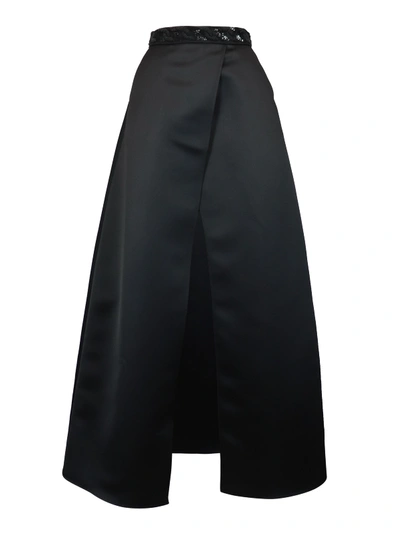 Shop Elisabetta Franchi Maxi Vent Duchesse Skirt In Black