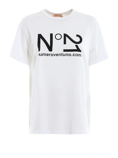 Shop N°21 Velvet Effect Logo T-shirt In White