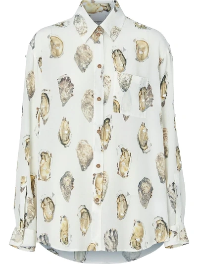 Shop Burberry Oyster-print Pearl-embellished Shirt In White