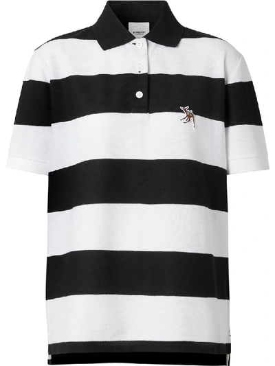 Shop Burberry Oversized Deer Motif Polo Shirt In Black