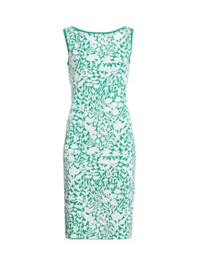 Shop St John Floral Jacquard Knit Sheath Dress In Grass Green White