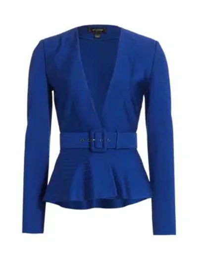 Shop St John Engineered Milano Knit Peplum Jacket In Vivid Blue