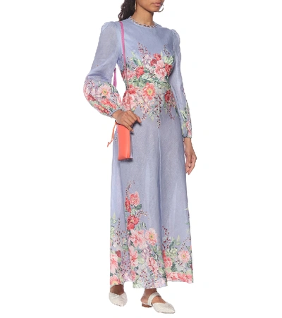 Shop Zimmermann Bellitude Floral Linen Midi Dress In Blue