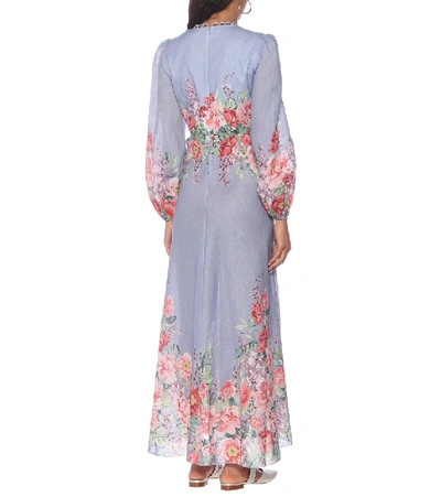 Shop Zimmermann Bellitude Floral Linen Midi Dress In Blue