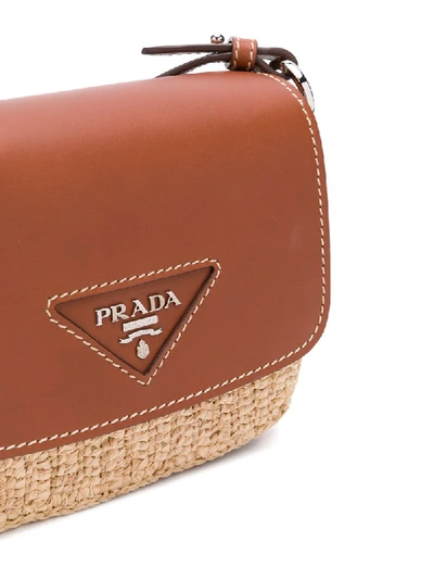 Shop Prada Logo Plaque Woven Crossbody Bag In Neutrals