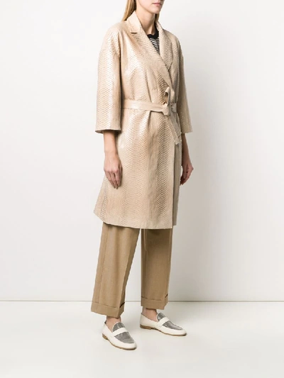 Shop Brunello Cucinelli Belted Midi Coat In Neutrals