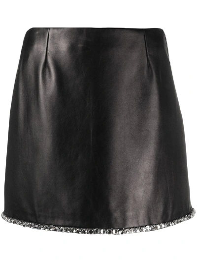 Shop Miu Miu Crystal-embellished Lambskin Skirt In Black