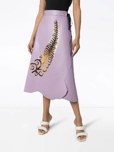 Shop Prada Gold Fern Wrap Skirt In Purple