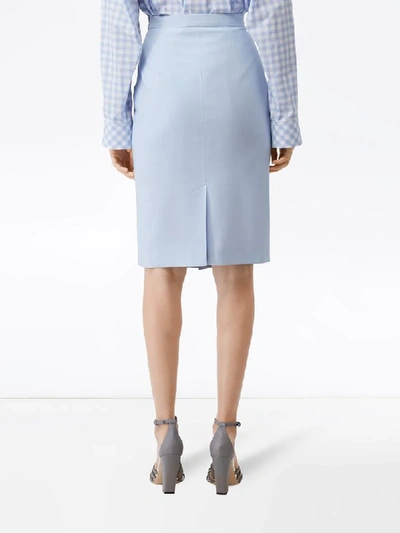 Burberry Wool Canvas Step-through Pencil Skirt In Blue